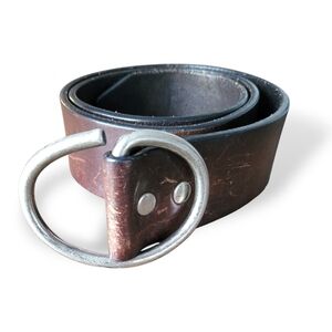 J.Crew Vintage Y2K Brown Thick Leather Belt Holeless Silver Buckle